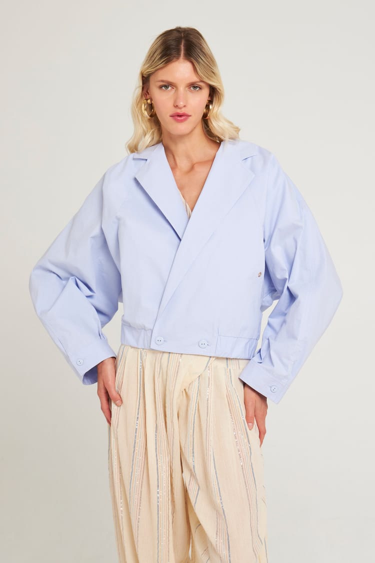 Antik Batik Veste Courte Croisée En Coton - Veste Inspiration 80's Bleue