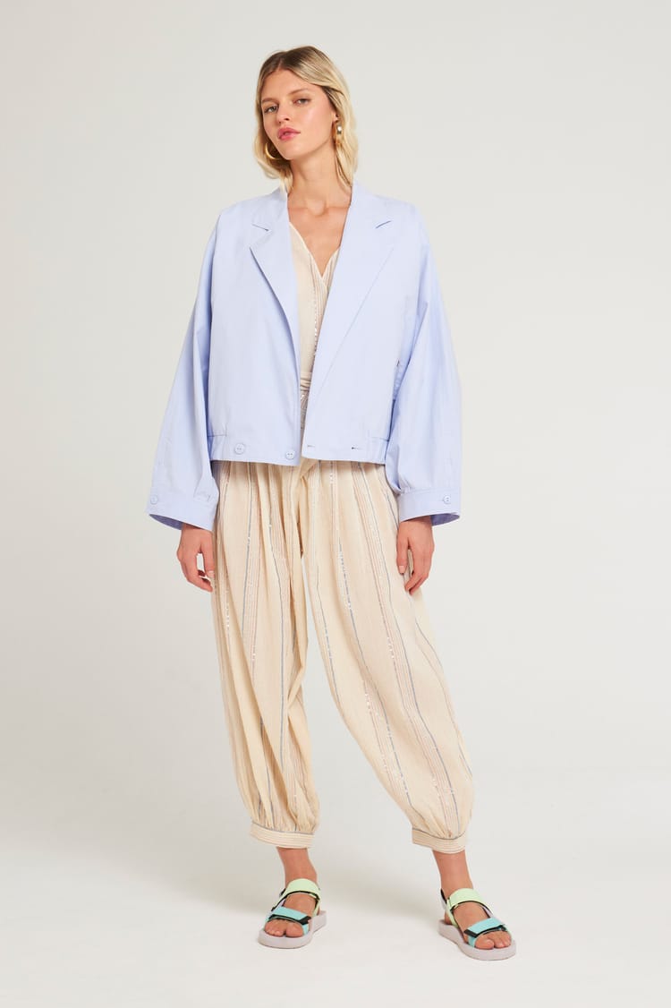 antik batik Veste courte croisée en Coton - Veste inspiration 80's bleue