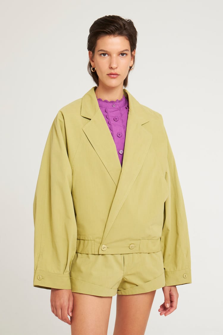 Antik Batik Veste Courte Croisée En Coton - Veste Inspiration 80's Kaki