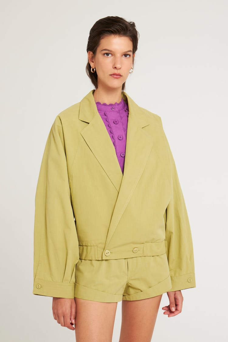 Antik Batik Veste Courte Croisée En Coton - Veste Inspiration 80's Kaki