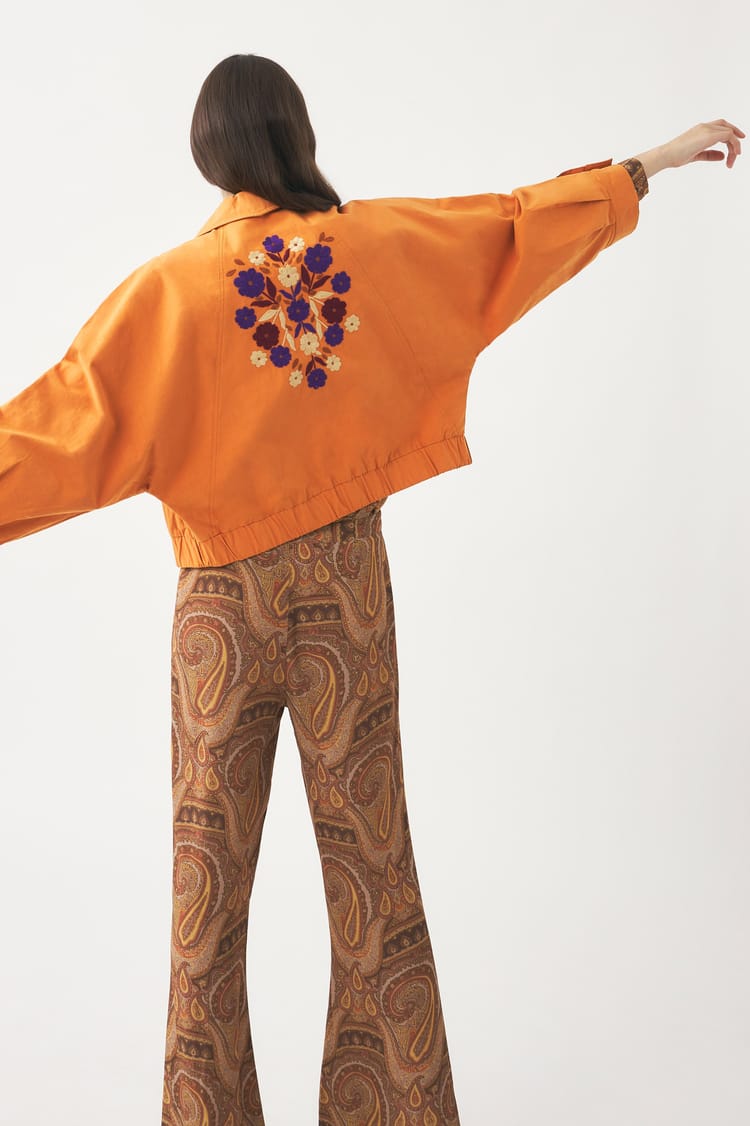 Antik Batik Veste Courte Croisée Et Brodée - Veste Inspiration 80's Orange