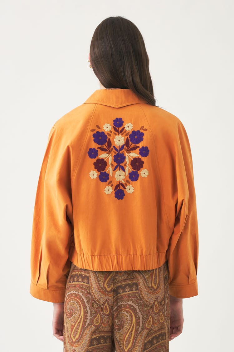 Antik Batik Veste Courte Croisée Et Brodée - Veste Inspiration 80's Orange