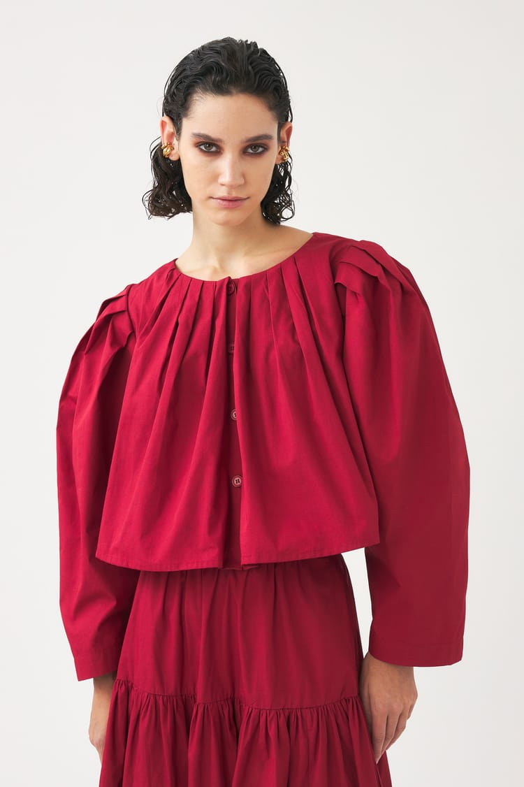 Antik Batik Veste Crop Rouge Turquoise En Popeline De Coton