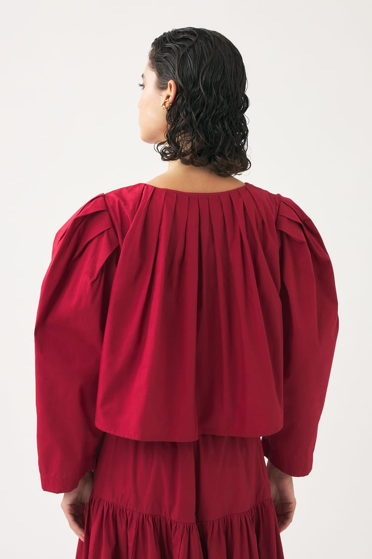 Antik Batik Veste Crop Rouge Turquoise En Popeline De Coton