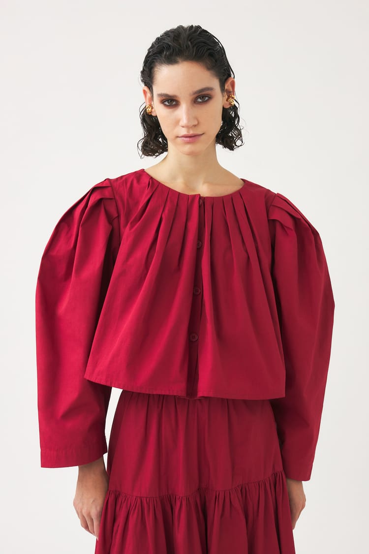 antik batik Veste crop rouge turquoise en popeline de coton