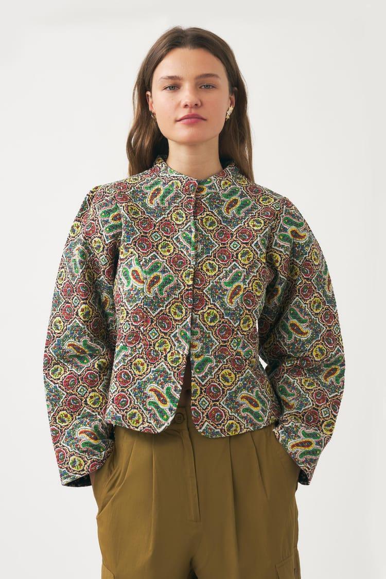 Antik Batik Veste Kaki Voile De Coton Imprimé Au Block Print