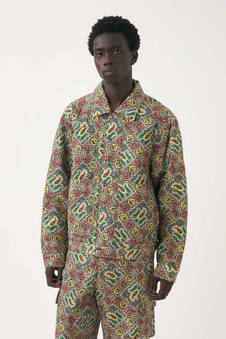 Antik Batik Veste Kaki Voile De Coton Imprimé Au Block Print