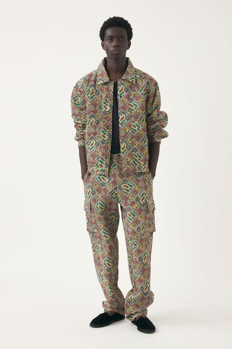 antik batik Veste kaki voile de coton imprimé au block print