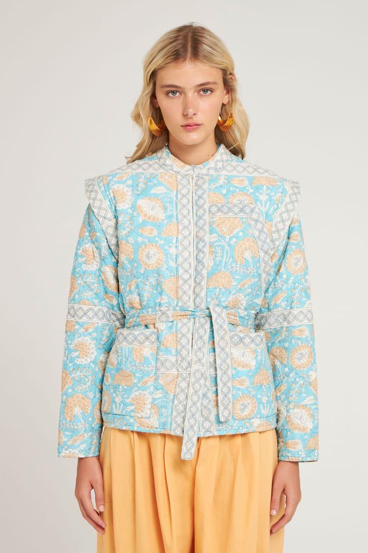 Antik Batik Veste Matelasée Bleu Ciel En Jacquard De Coton