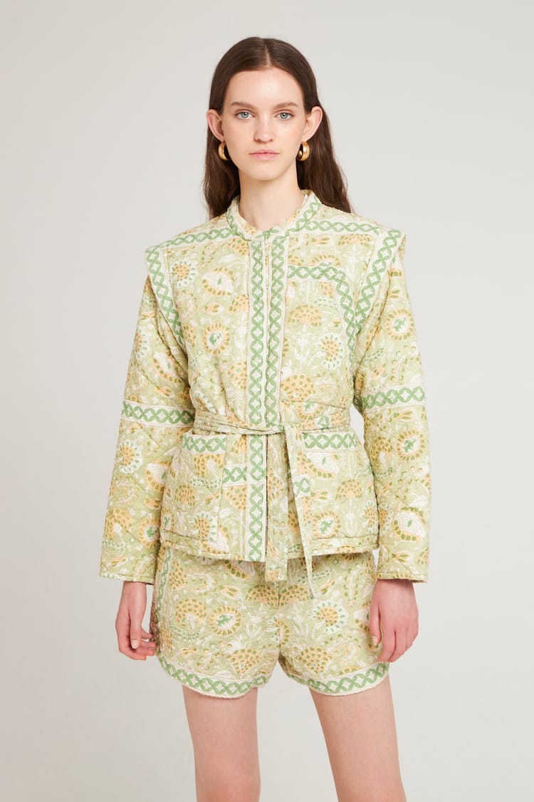 Antik Batik Veste Matelasée Kaki En Jacquard De Coton