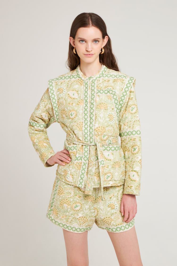 Antik Batik Veste Matelasée Kaki En Jacquard De Coton