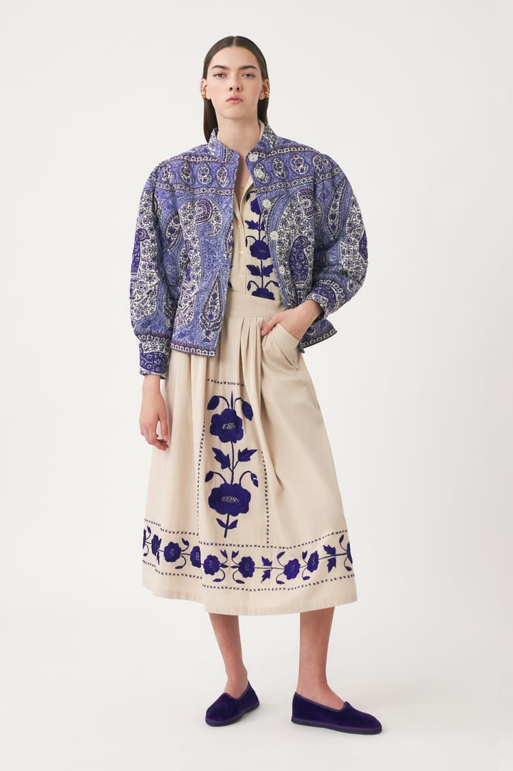 antik batik Veste matelassée bleue imprimée motif cachemire