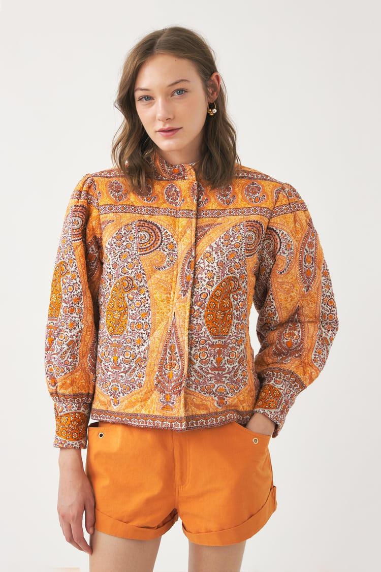 Antik Batik Veste Matelassée Orange Imprimée Motif Cachemire