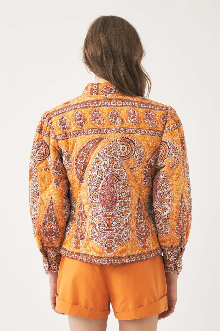Antik Batik Veste Matelassée Orange Imprimée Motif Cachemire