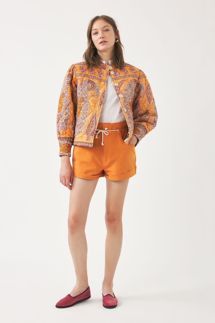 antik batik Veste matelassée orange imprimée motif cachemire