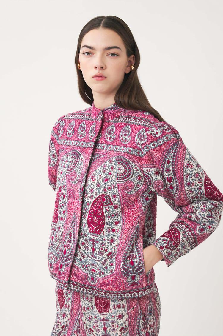 Antik Batik Veste Matelassée Rouge Imprimée Motif Cachemire