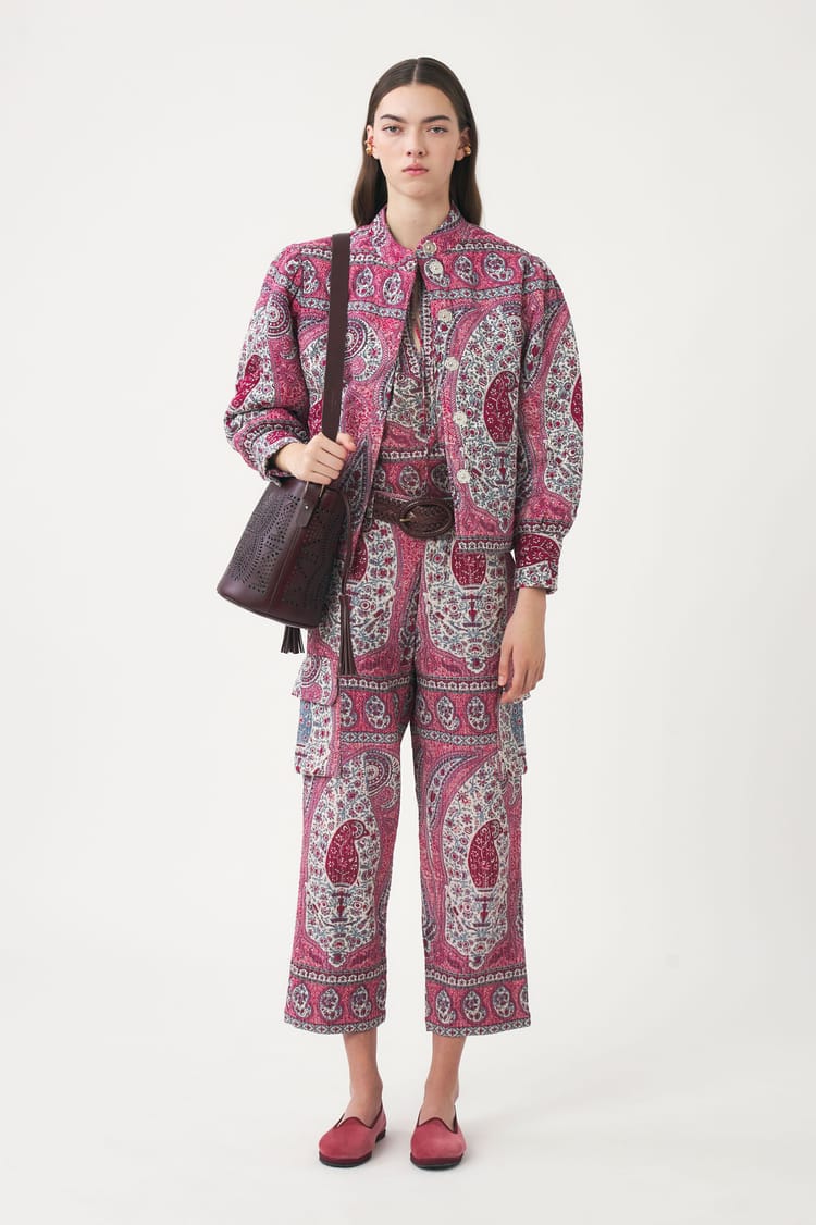 antik batik Veste matelassée rouge imprimée motif cachemire