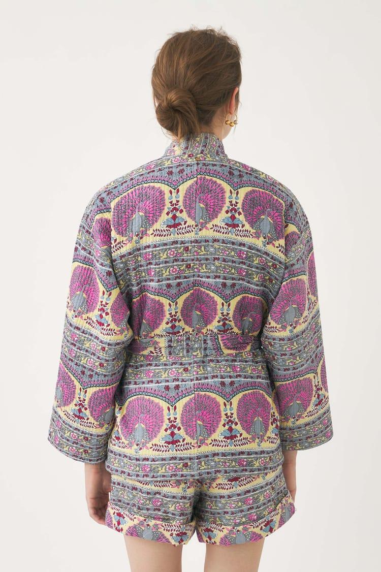 Antik Batik Veste Mi-saison En Voile De Coton Avec Imprimé Paon