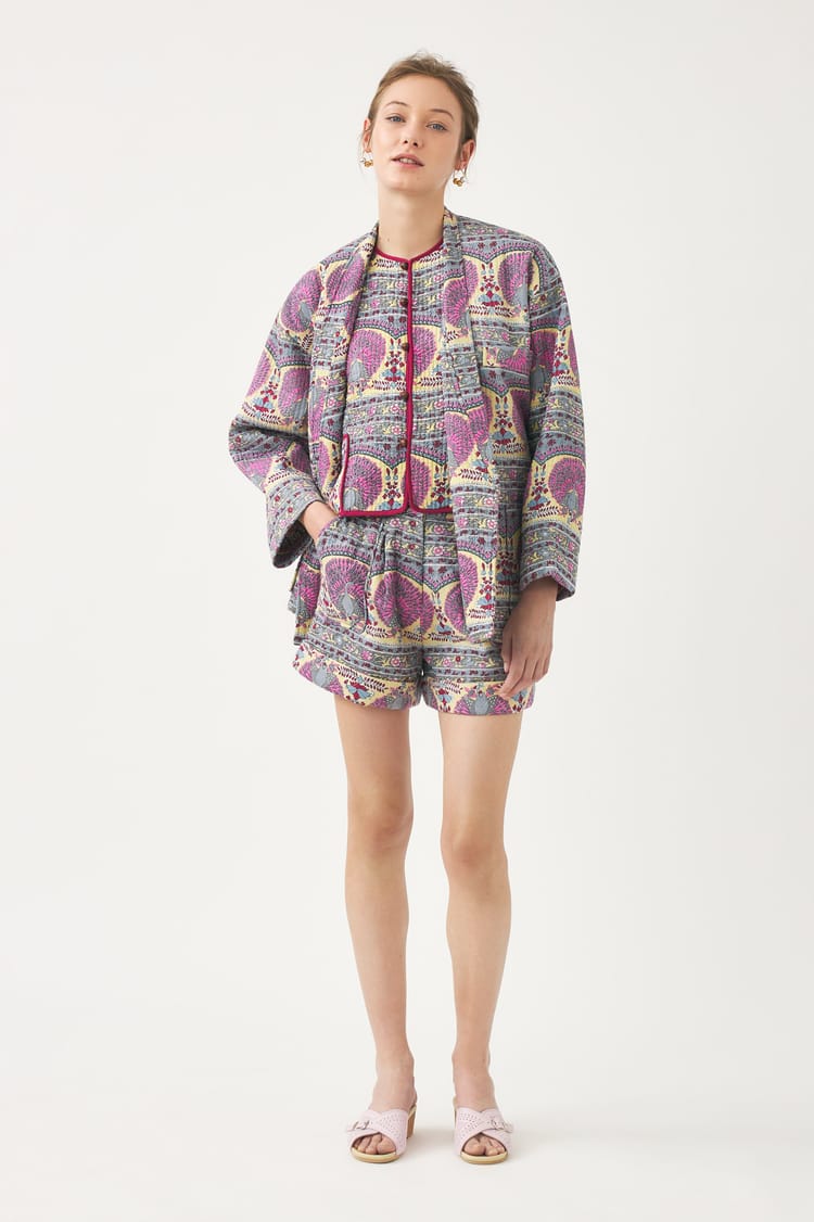 antik batik Veste mi-saison en voile de coton avec imprimé paon