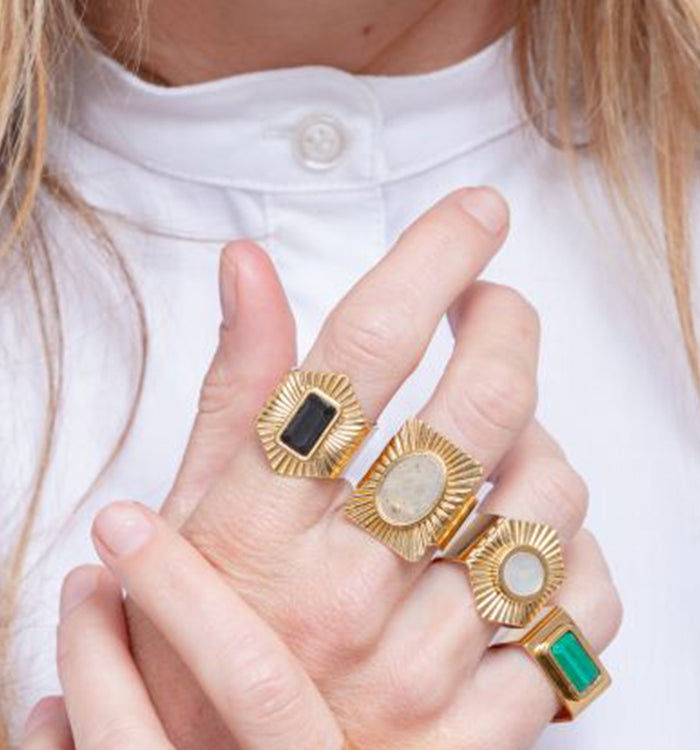 Antoinette Ameska Bague - Chevalière Rect Malachite