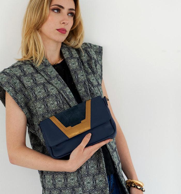 antoinette ameska Petit Sac TOKYO Bleu/Bronze