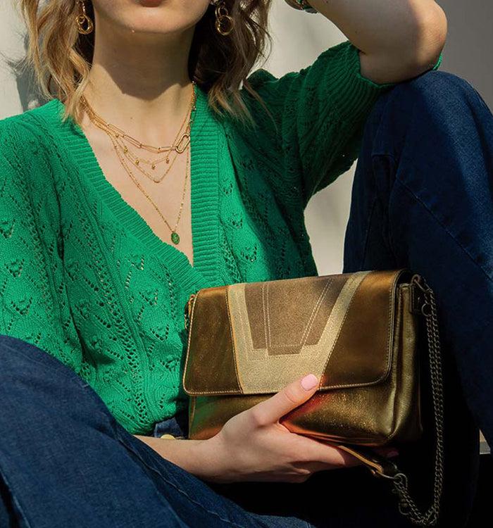 Antoinette Ameska Petit Sac TOKYO Bronze-Lézard Or