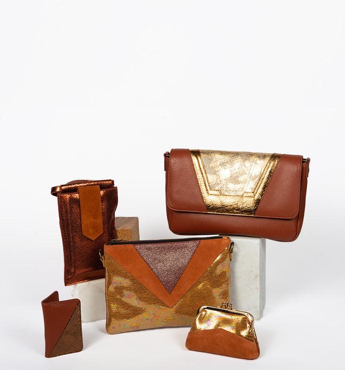 Antoinette Ameska Petit Sac TOKYO Tabac/Poil Doré