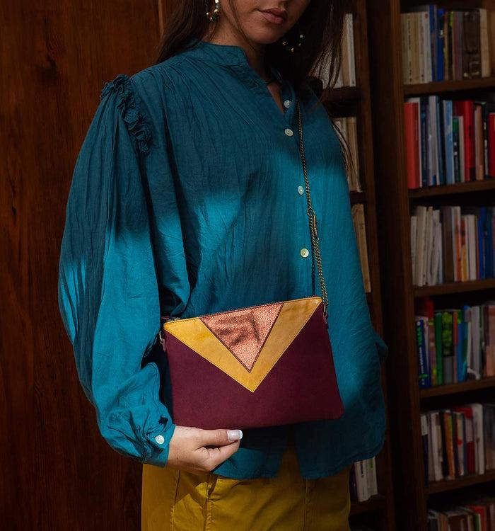 antoinette ameska Pochette GIZEH Bordeaux/Moutarde