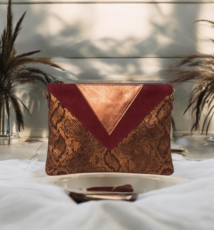 antoinette ameska Pochette GIZEH Bordeaux/Python