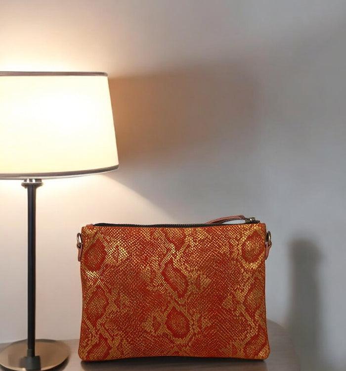 Antoinette Ameska Pochette GIZEH Tabac/Lézard Or