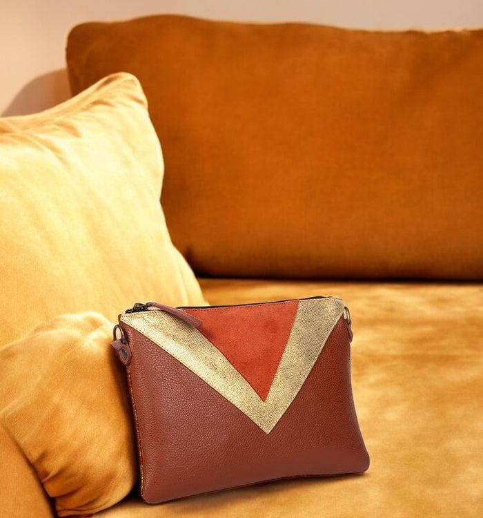 Antoinette Ameska Pochette GIZEH Tabac/Lézard Or