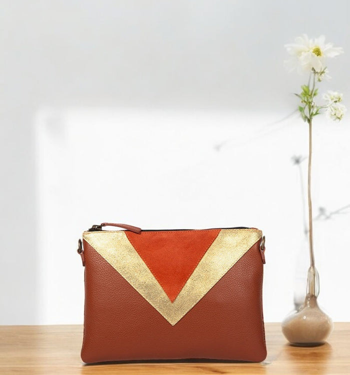 Antoinette Ameska Pochette GIZEH Tabac/Lézard Or