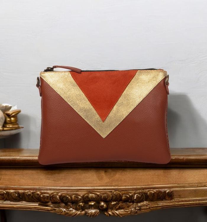 antoinette ameska Pochette GIZEH Tabac/Lézard Or