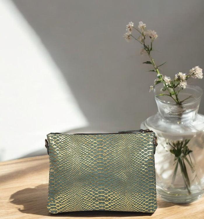 Antoinette Ameska Pochette GIZEH Vert Métal/Canard