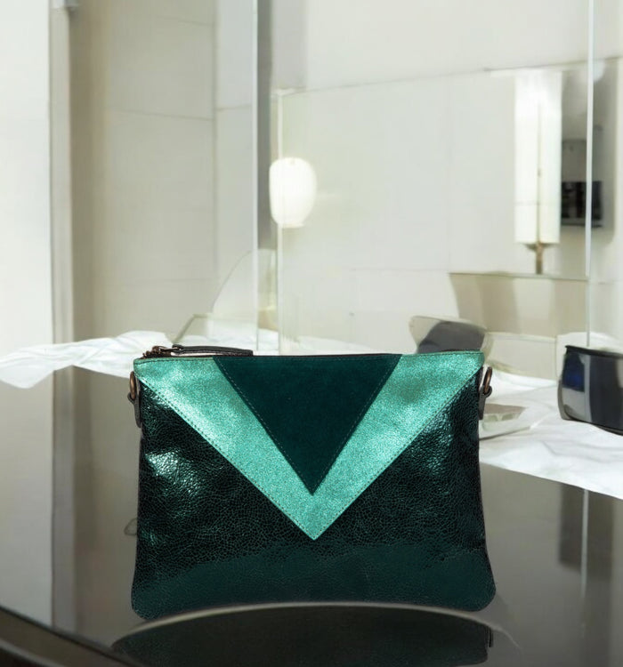 Antoinette Ameska Pochette GIZEH Vert Métal/Canard