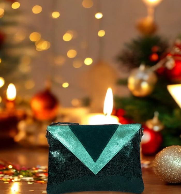 Antoinette Ameska Pochette GIZEH Vert Métal/Canard