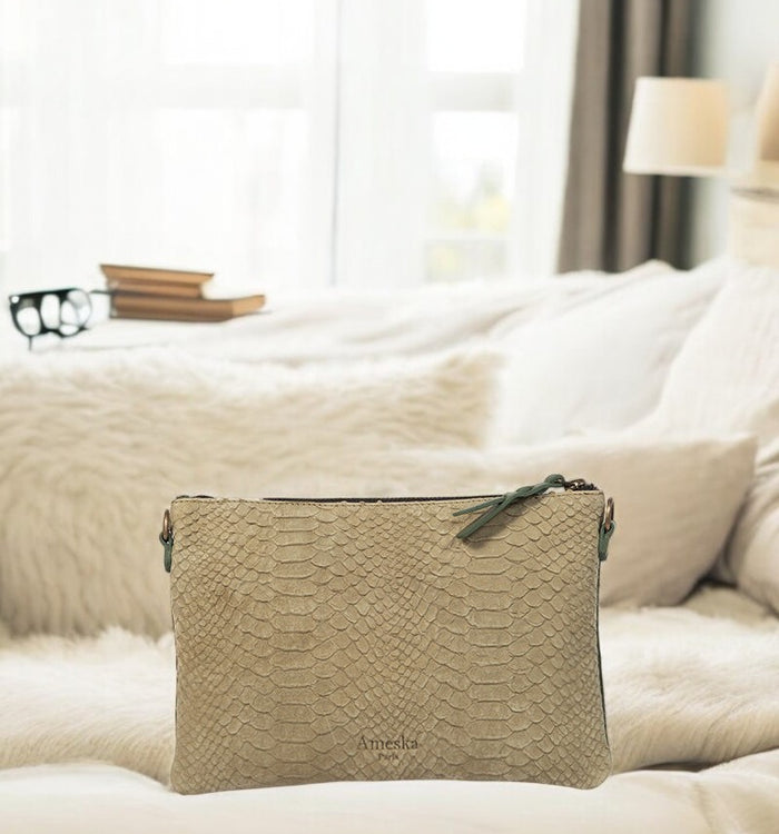 Antoinette Ameska Pochette LOUXOR Kaki/Lézard Or