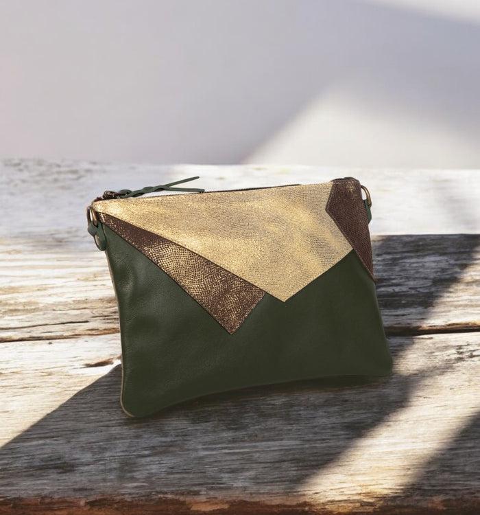 Antoinette Ameska Pochette LOUXOR Kaki/Lézard Or