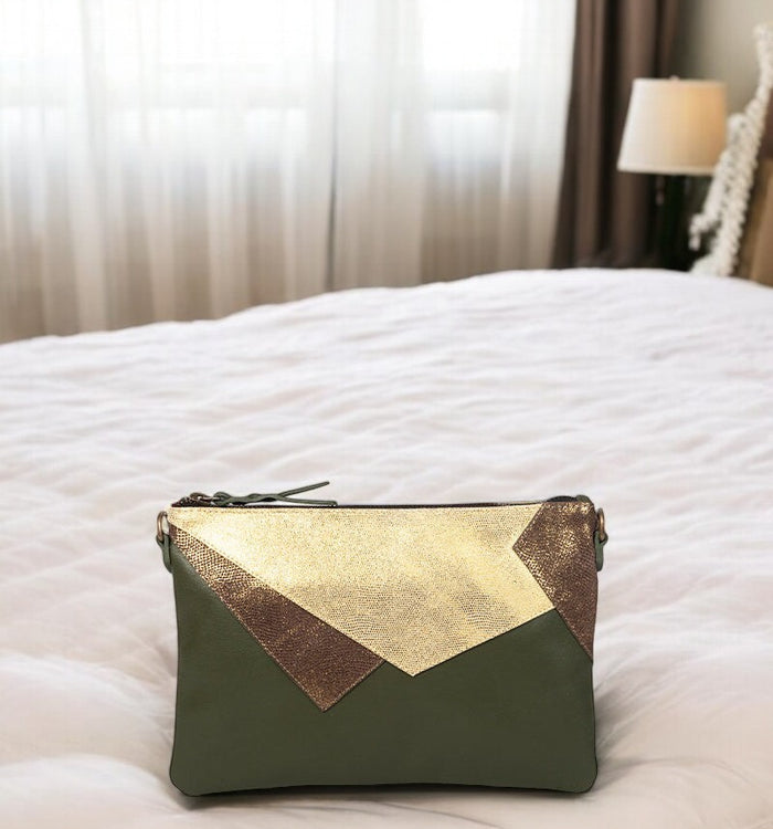 antoinette ameska Pochette LOUXOR Kaki/Lézard Or