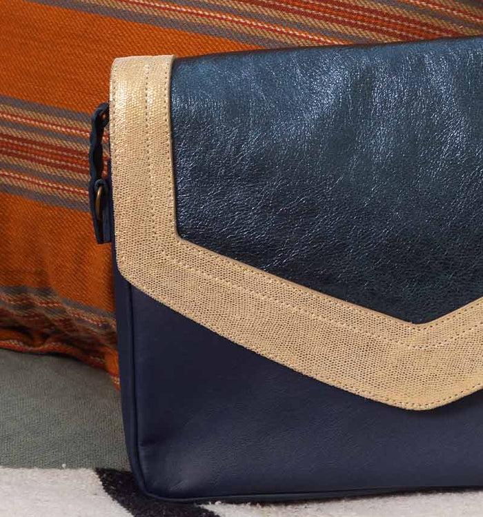 Antoinette Ameska Sac CAIRE Bleu Marine/Lézard Or
