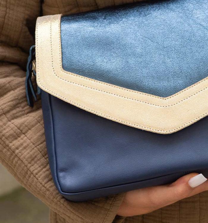 Antoinette Ameska Sac CAIRE Bleu Marine/Lézard Or