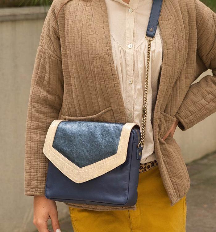 Antoinette Ameska Sac CAIRE Bleu Marine/Lézard Or