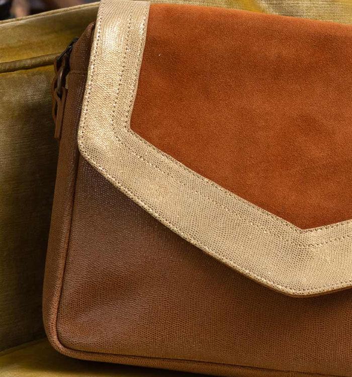 Antoinette Ameska Sac CAIRE Camel/Paillette Or