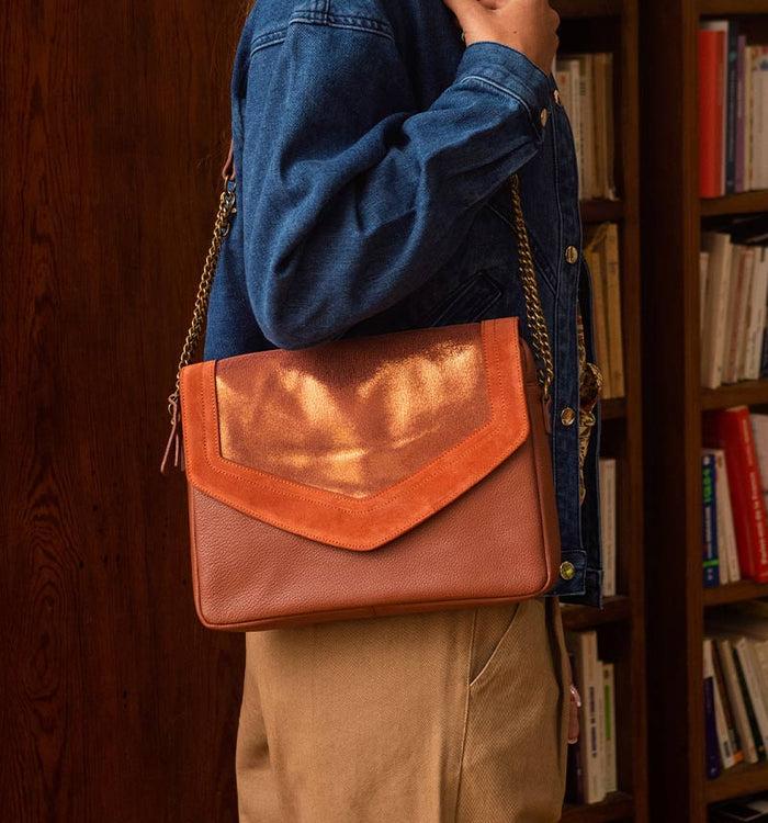 Antoinette Ameska Sac CAIRE Tabac/Lézard Camel