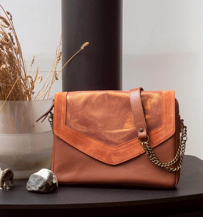 Antoinette Ameska Sac CAIRE Tabac/Lézard Camel