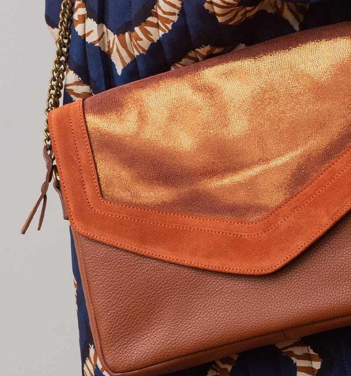 Antoinette Ameska Sac CAIRE Tabac/Lézard Camel