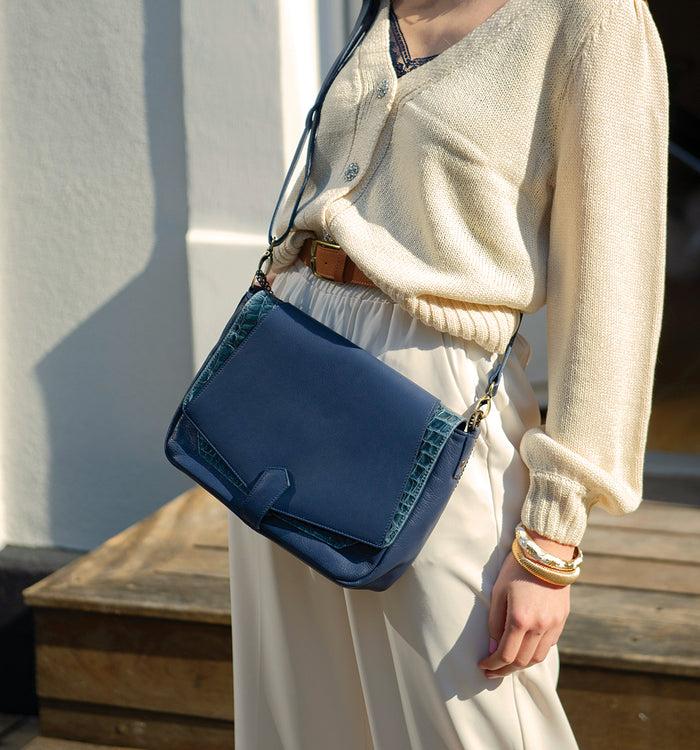 Antoinette Ameska Sac CUZCO Bleu/Croco Bleu