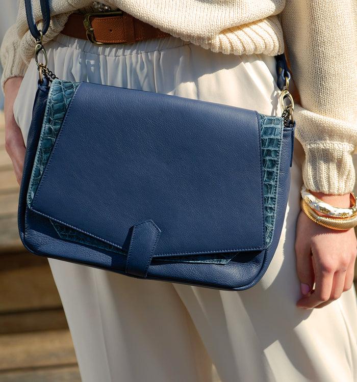 Antoinette Ameska Sac CUZCO Bleu/Croco Bleu