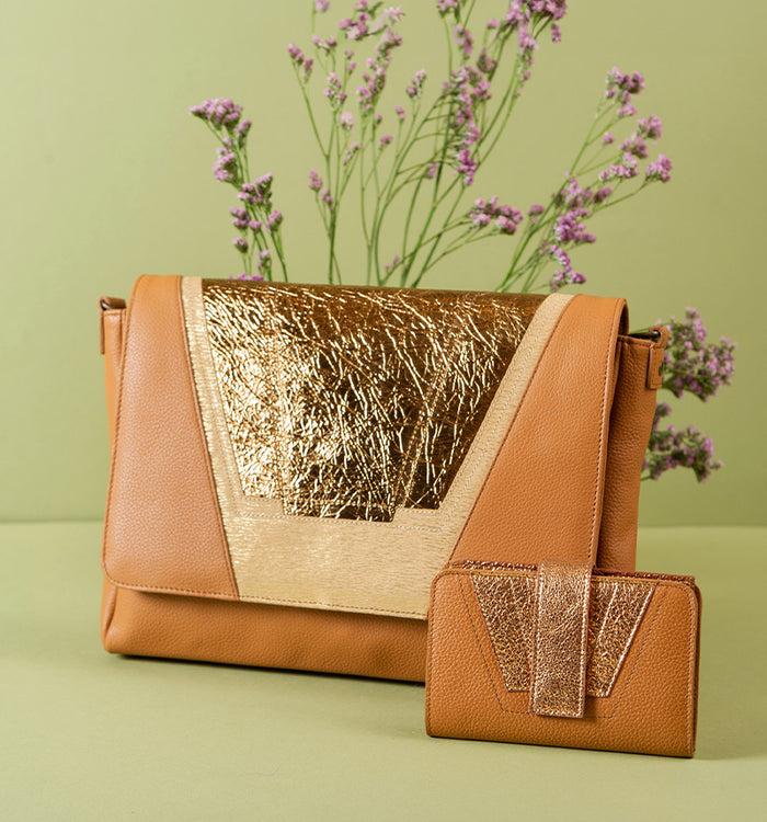 antoinette ameska Sac TOKYO Camel/Metal Cuivre