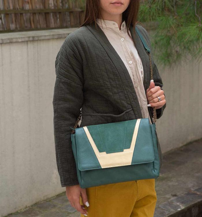 Antoinette Ameska Sac TOKYO Vert Forêt/Lézard Or